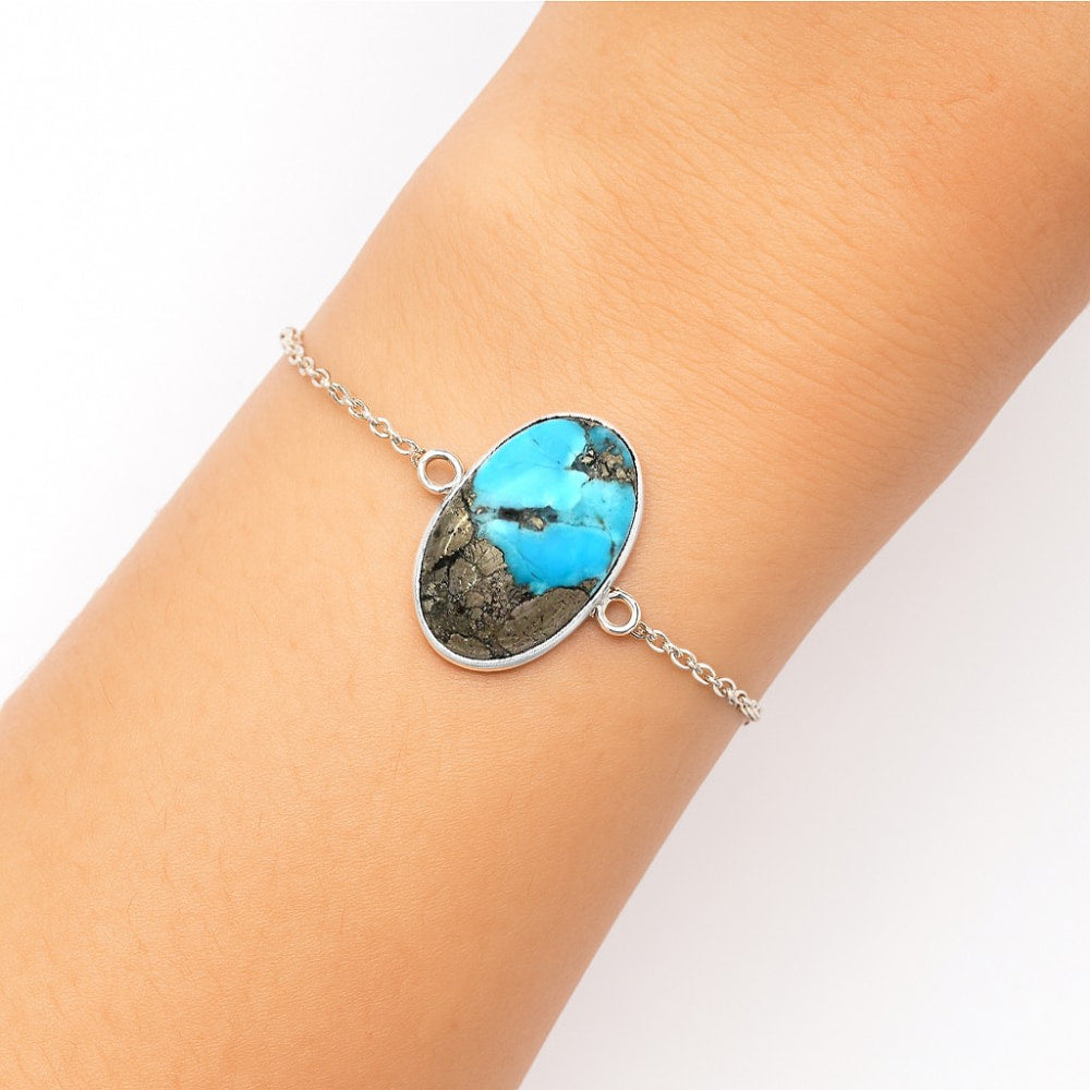 Natural Kingman Turquoise With Pyrite Bracelet B-1023 SDB2907