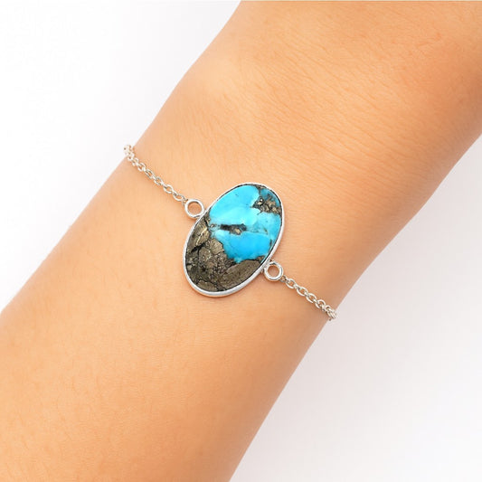 Natural Kingman Turquoise With Pyrite Bracelet B-1023 SDB2907