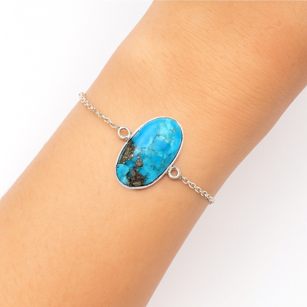 Natural Kingman Turquoise With Pyrite Bracelet B-1023 SDB2911