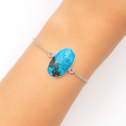 Natural Kingman Turquoise With Pyrite Bracelet B-1023 SDB2911