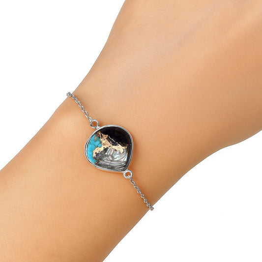 Natural Shell In Black Blue Turquoise Bracelet B-1023 SDB3008