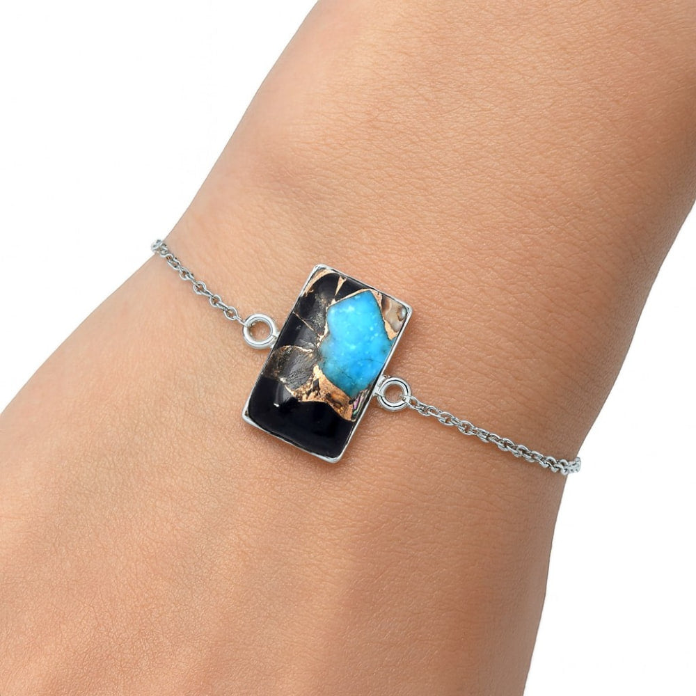 Natural Shell In Black Blue Turquoise Bracelet B-1023 SDB3016