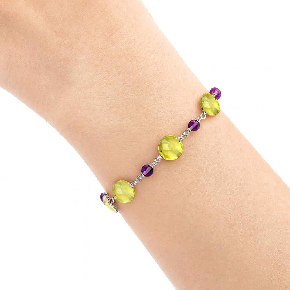 Faceted Lemon Quartz Briolette & Amethyst Bracelet B-1008 SDB3569