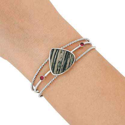 Silver Leaf Obsidian Cuff Bangle Bracelet B-1011 SDB4353