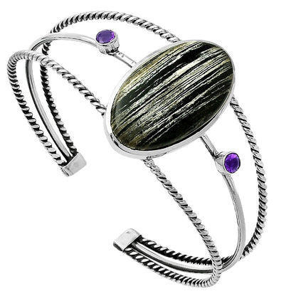 Silver Leaf Obsidian Cuff Bangle Bracelet B-1011 SDB4355