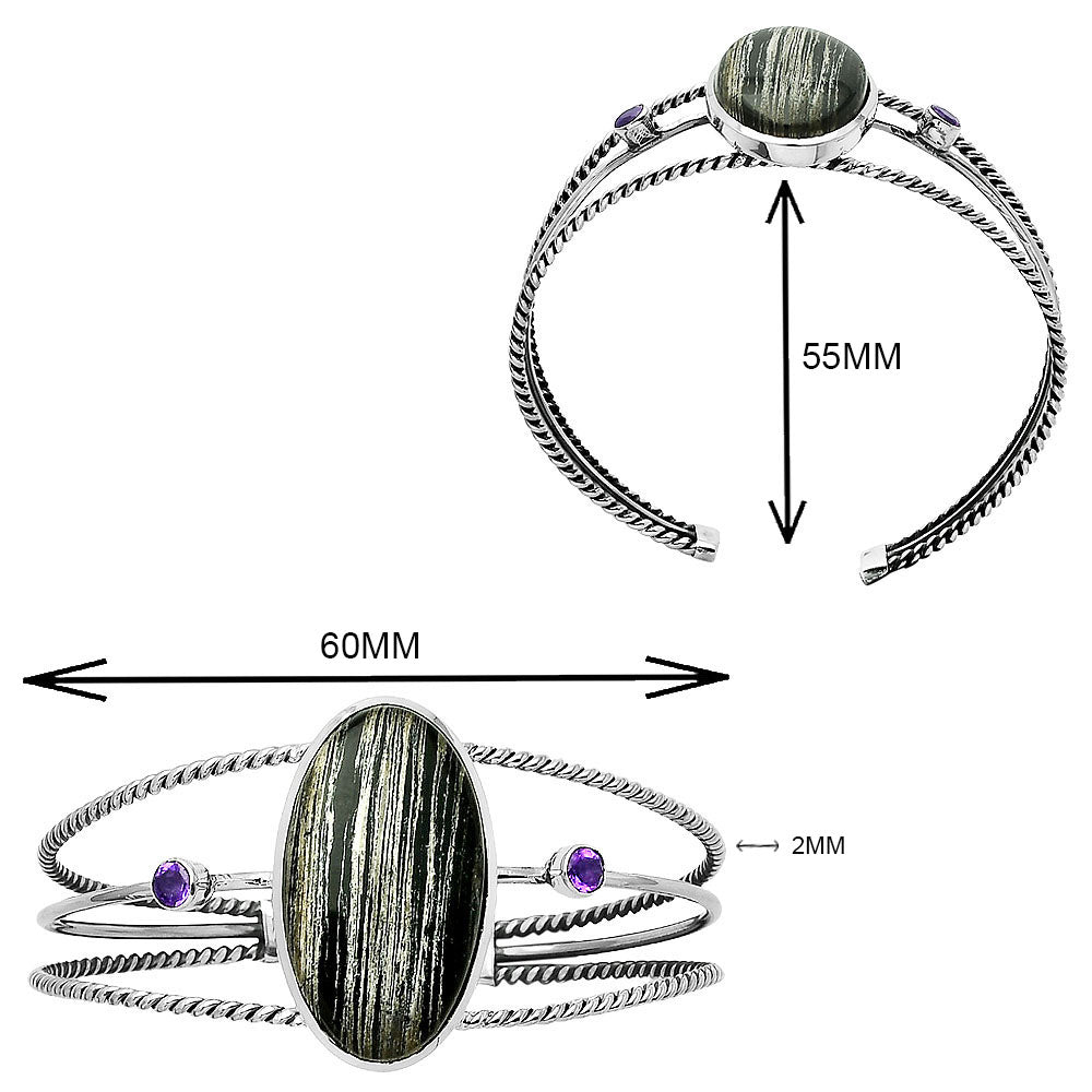 Silver Leaf Obsidian Cuff Bangle Bracelet B-1011 SDB4355