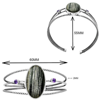 Silver Leaf Obsidian Cuff Bangle Bracelet B-1011 SDB4355