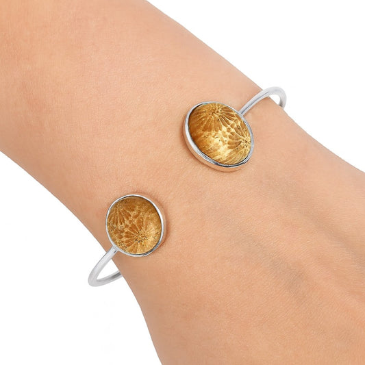 Flower Fossil Coral Cuff Bangle Bracelet B-1004 SDB4950