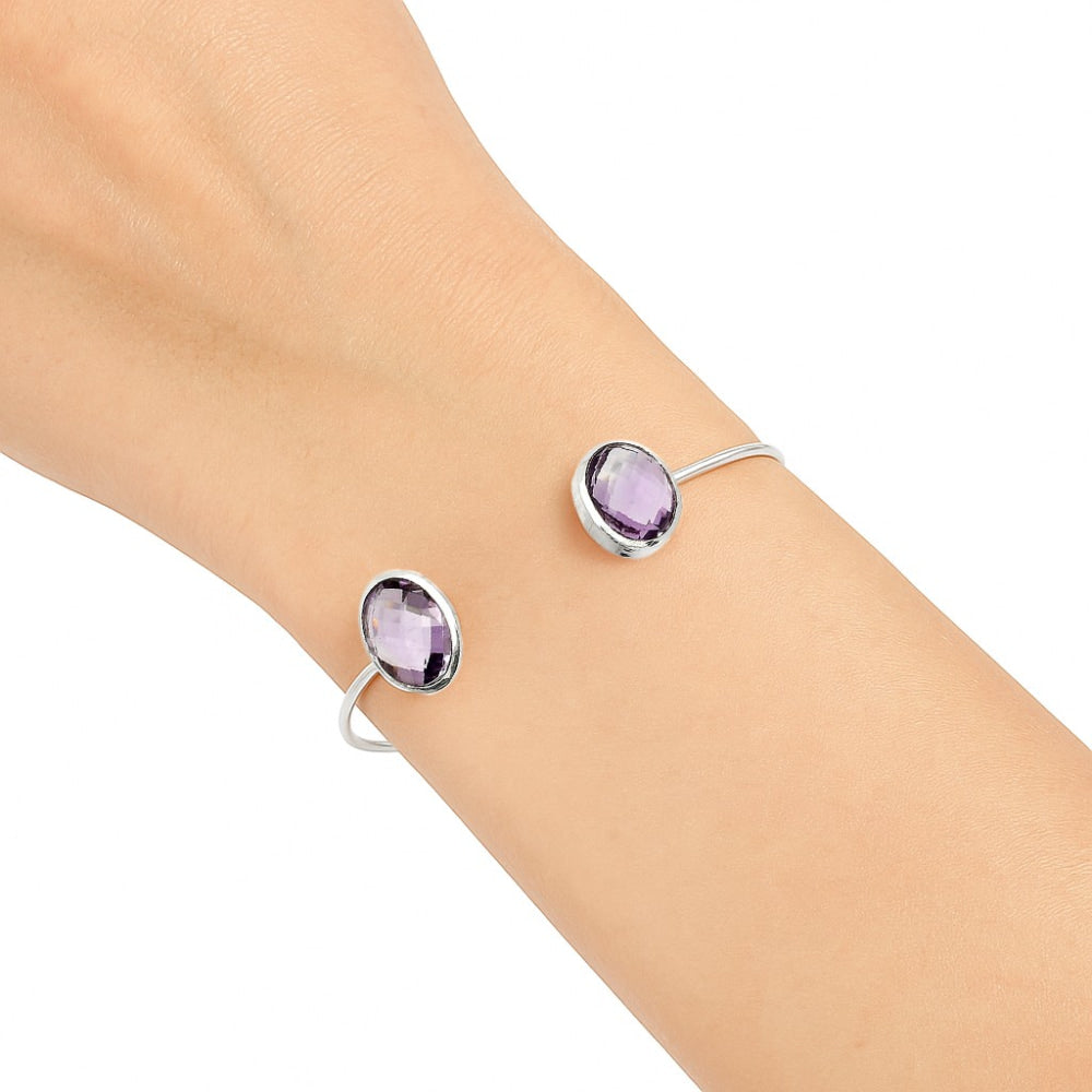 Natural Amethyst Checker Cuff Bangle Bracelet B-1004 SDB5006