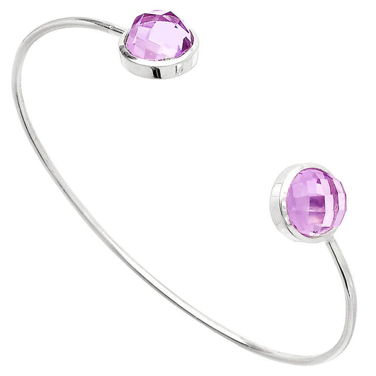 Natural Amethyst Checker Cuff Bangle Bracelet B-1004 SDB5007