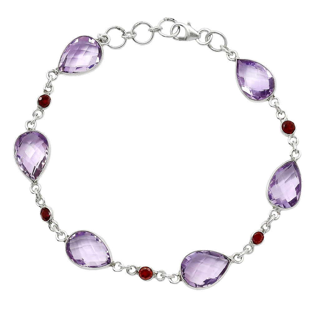 Amethyst Checker Briolette & Garnet Bracelet B-1006 SDB5054