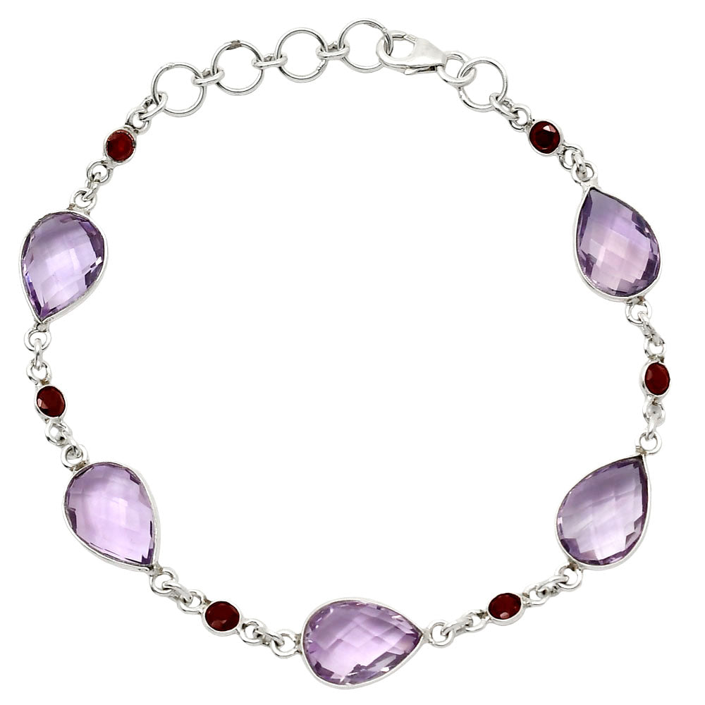 Amethyst Checker Briolette & Garnet Bracelet B-1006 SDB5065