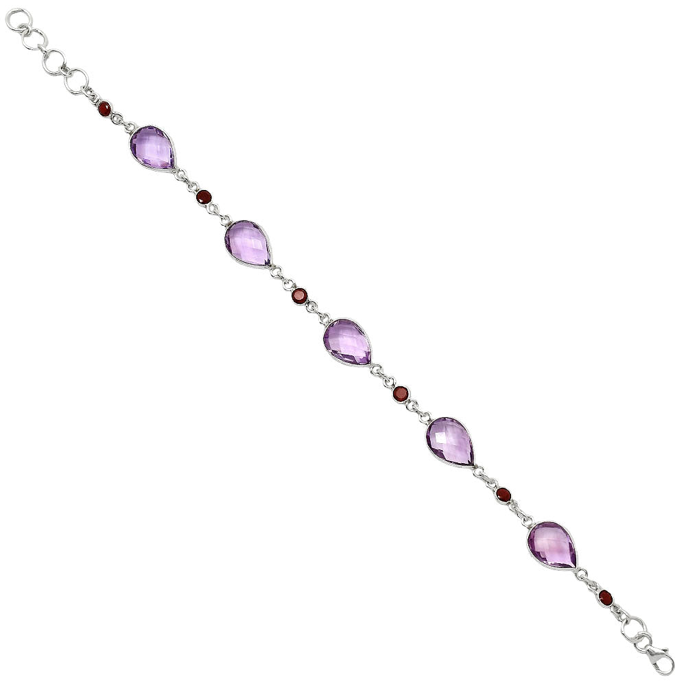 Amethyst Checker Briolette & Garnet Bracelet B-1006 SDB5065