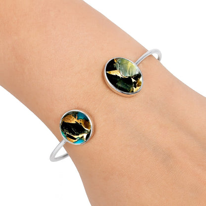 Shell In Black Blue Turquoise Cuff Bangle Bracelet B-1004 SDB5119