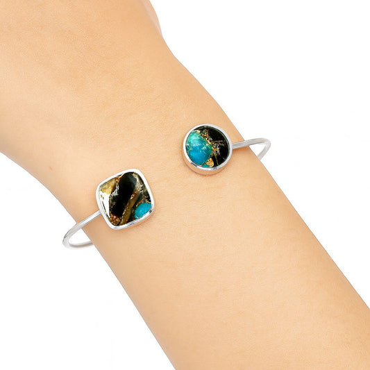 Shell In Black Blue Turquoise Cuff Bangle Bracelet B-1004 SDB5122