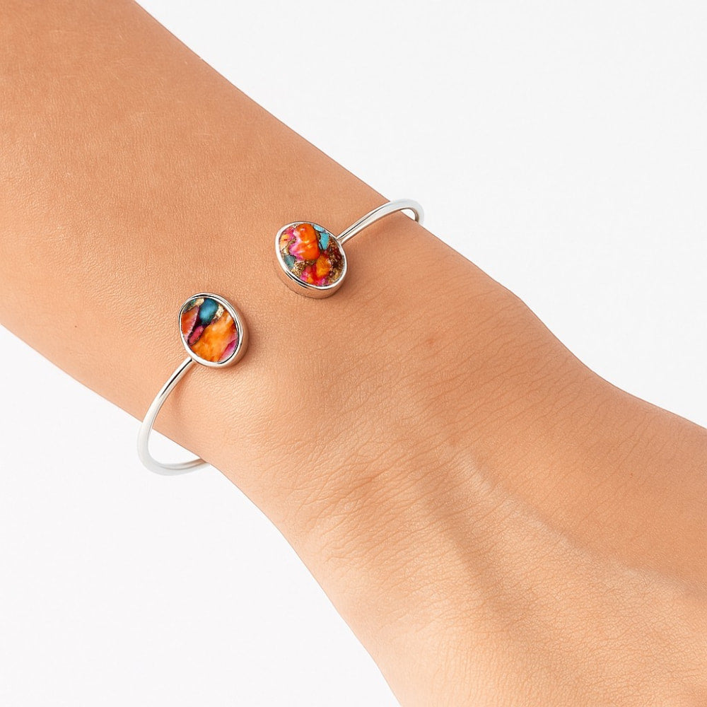 Kingman Orange Dahlia Turquoise Cuff Bangle Bracelet B-1004 SDB5149