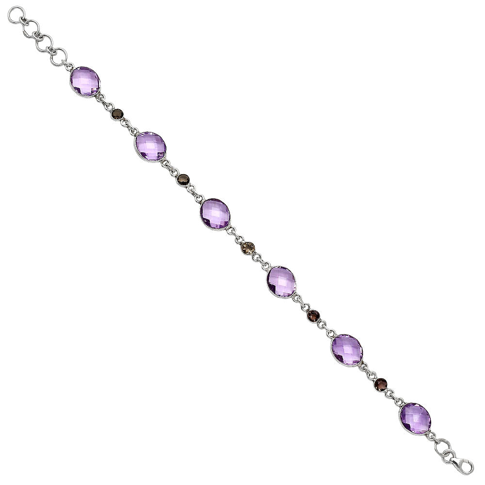Amethyst Checker Briolette & Smoky Quartz Bracelet B-1006 SDB5170
