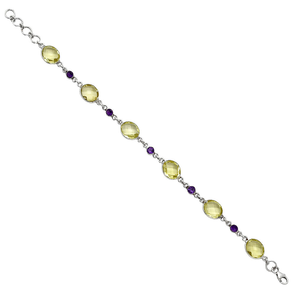 Lemon Quartz Checker Briolette & Amethyst Bracelet B-1006 SDB5171