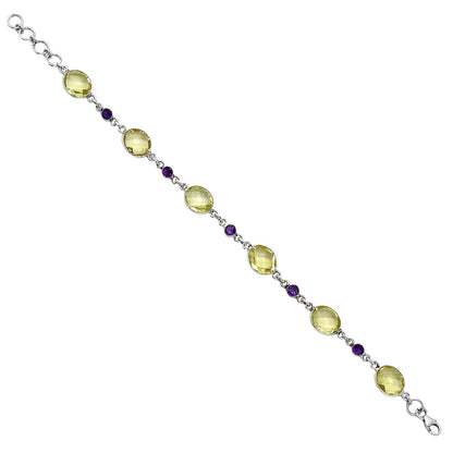 Lemon Quartz Checker Briolette & Amethyst Bracelet B-1006 SDB5171