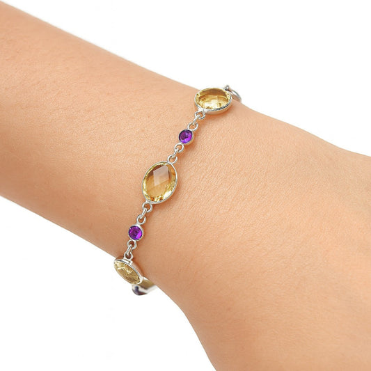 Lemon Quartz Checker Briolette & Amethyst Bracelet B-1006 SDB5171