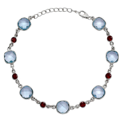 Sky Blue Topaz Checker Briolette & Garnet Bracelet B-1006 SDB5297