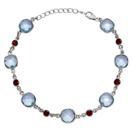 Sky Blue Topaz Checker Briolette & Garnet Bracelet B-1006 SDB5297