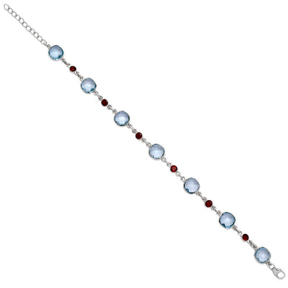 Sky Blue Topaz Checker Briolette & Garnet Bracelet B-1006 SDB5297