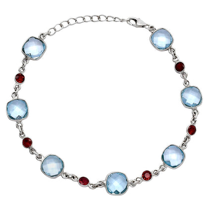 Sky Blue Topaz Checker Briolette & Garnet Bracelet B-1006 SDB5298