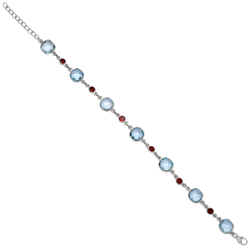 Sky Blue Topaz Checker Briolette & Garnet Bracelet B-1006 SDB5298