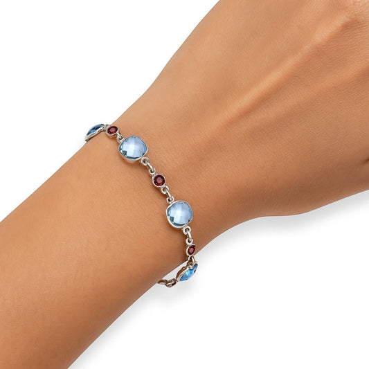 Sky Blue Topaz Checker Briolette & Garnet Bracelet B-1006 SDB5298