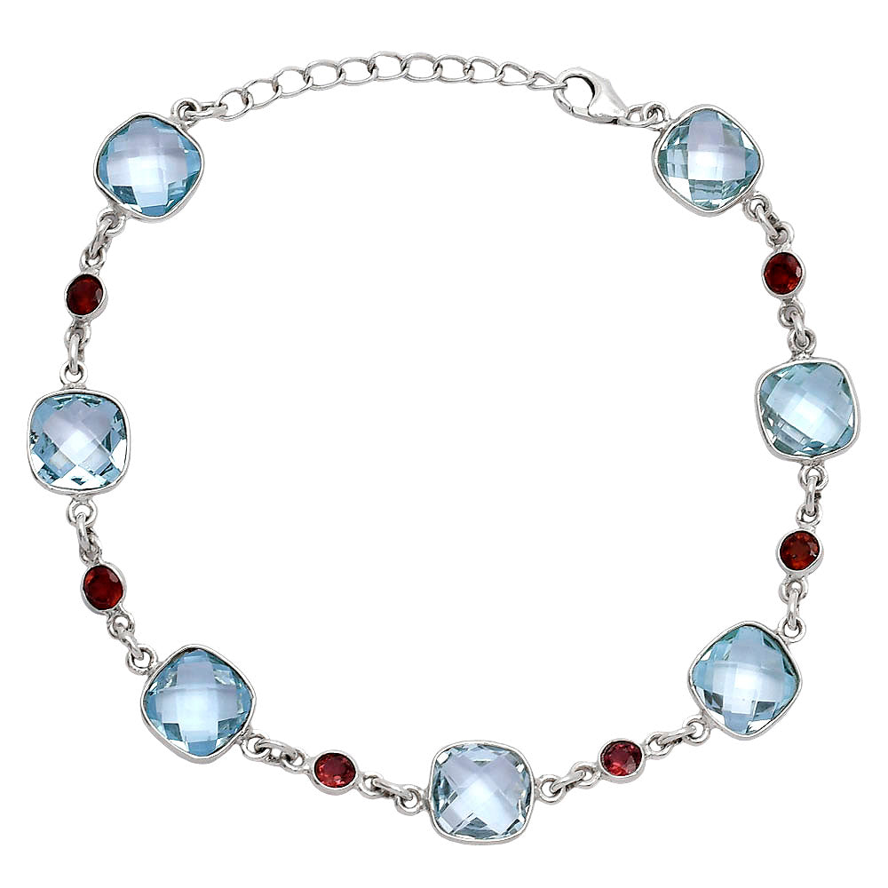 Sky Blue Topaz Checker Briolette & Garnet Bracelet B-1006 SDB5299