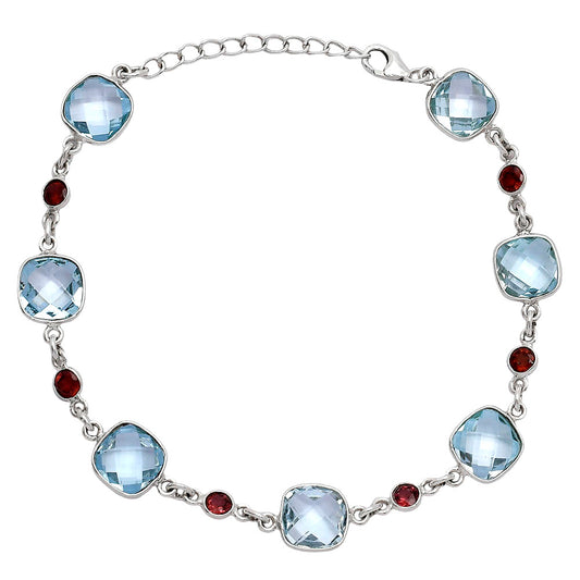 Sky Blue Topaz Checker Briolette & Garnet Bracelet B-1006 SDB5299