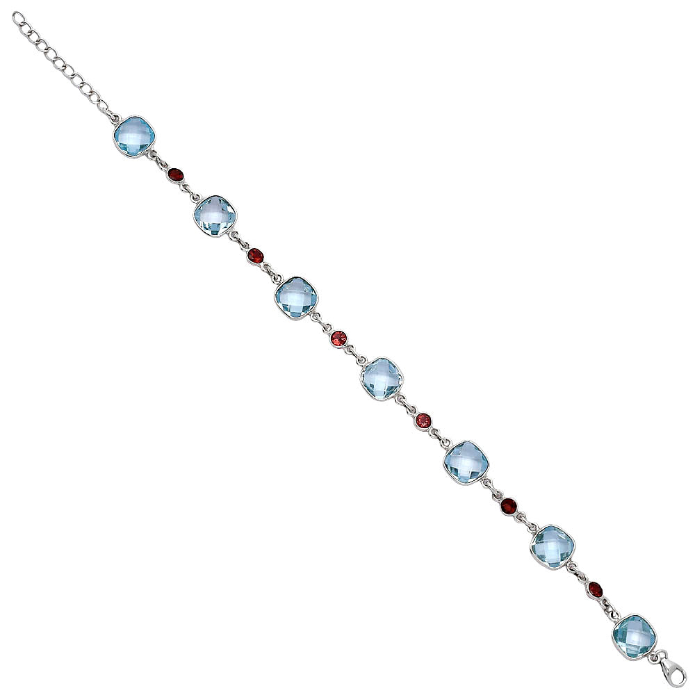 Sky Blue Topaz Checker Briolette & Garnet Bracelet B-1006 SDB5299