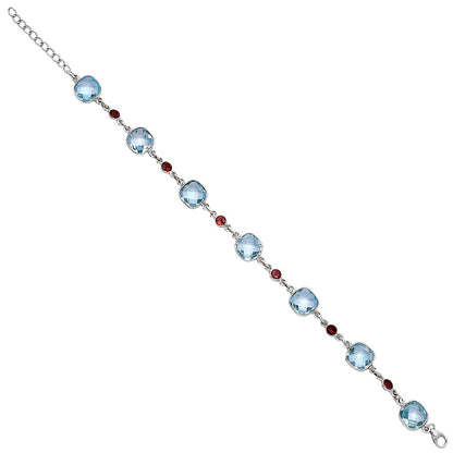 Sky Blue Topaz Checker Briolette & Garnet Bracelet B-1006 SDB5299