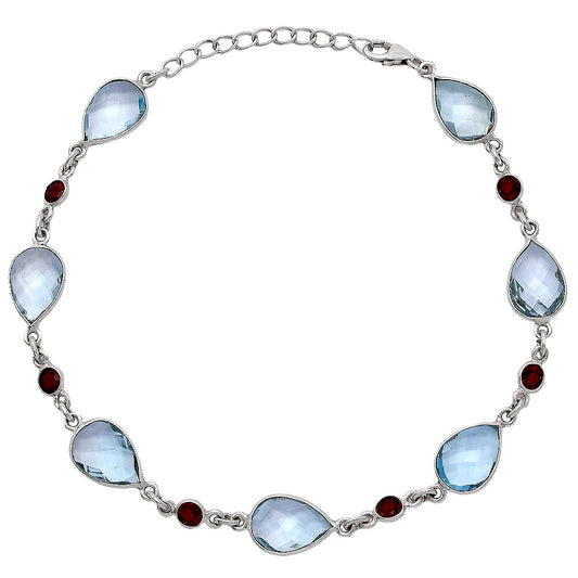 Sky Blue Topaz Checker Briolette & Garnet Bracelet B-1006 SDB5300