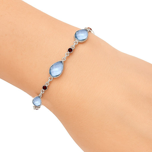 Sky Blue Topaz Checker Briolette & Garnet Bracelet B-1006 SDB5300
