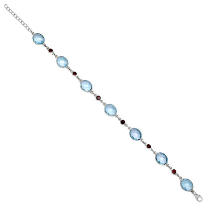 Sky Blue Topaz Checker Briolette & Garnet Bracelet B-1006 SDB5301