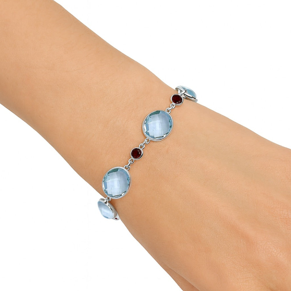 Sky Blue Topaz Checker Briolette & Garnet Bracelet B-1006 SDB5301