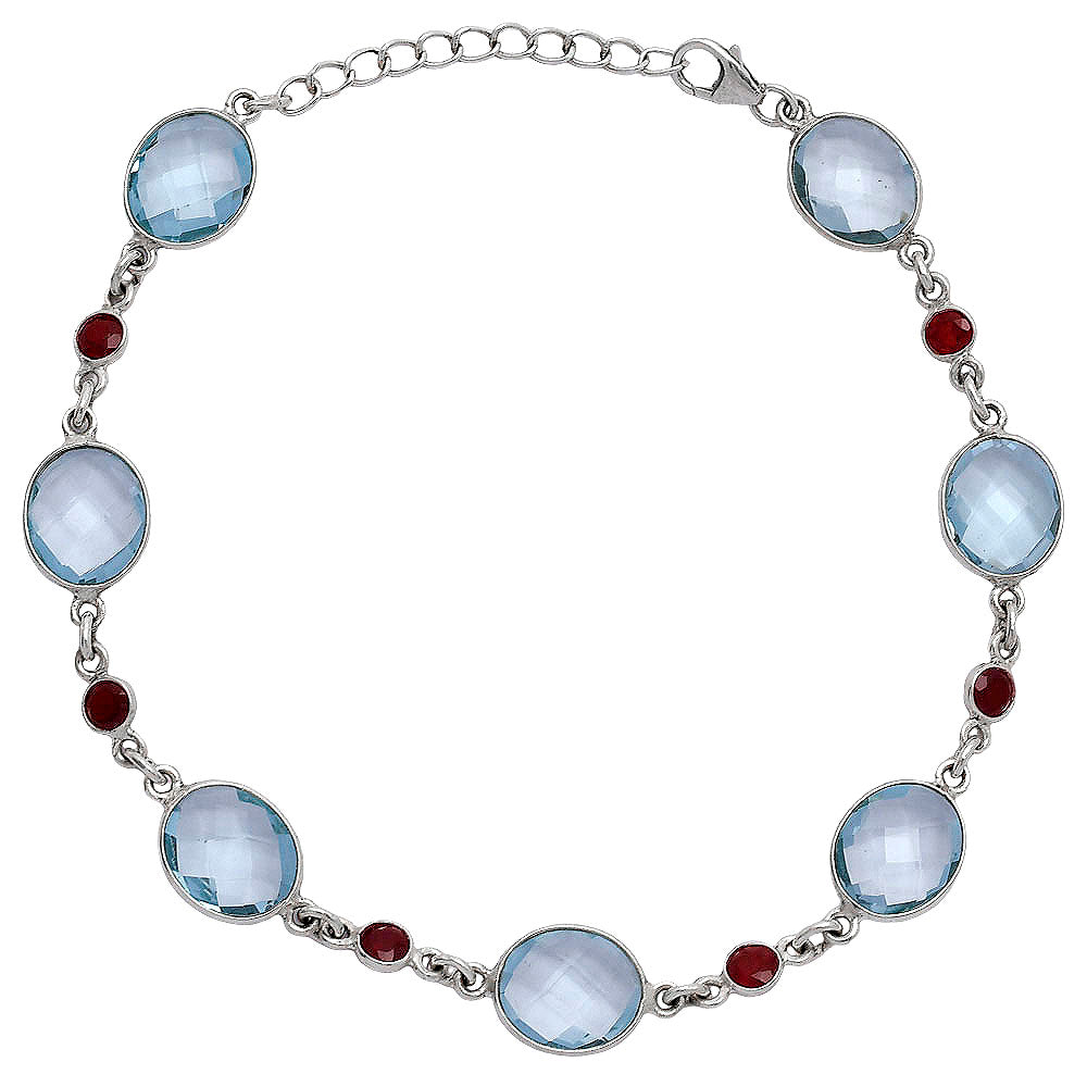 Sky Blue Topaz Checker Briolette & Garnet Bracelet B-1006 SDB5302