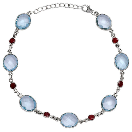 Sky Blue Topaz Checker Briolette & Garnet Bracelet B-1006 SDB5302