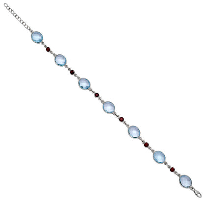 Sky Blue Topaz Checker Briolette & Garnet Bracelet B-1006 SDB5302