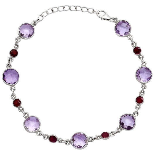 Amethyst Checker Briolette & Garnet Bracelet B-1006 SDB5305