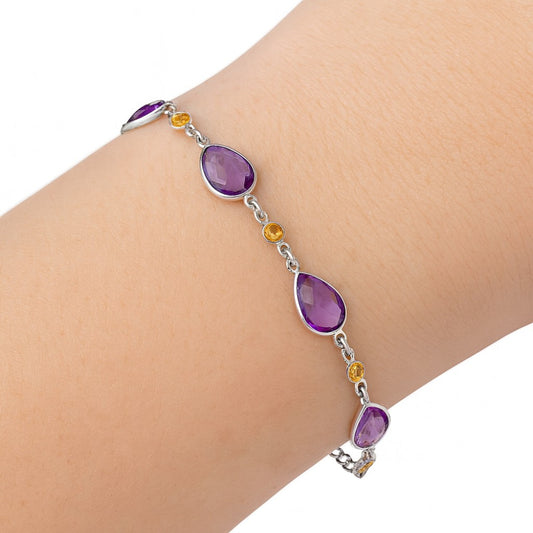 Amethyst Checker Briolette & Citrine Bracelet B-1006 SDB5309
