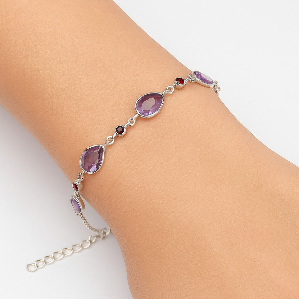 Amethyst Checker Briolette & Garnet Bracelet B-1006 SDB5310