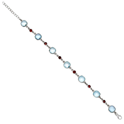 Sky Blue Topaz Checker Briolette & Garnet Bracelet B-1006 SDB5327