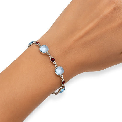 Sky Blue Topaz Checker Briolette & Garnet Bracelet B-1006 SDB5327