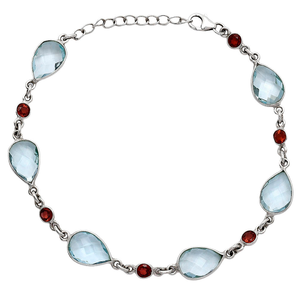 Sky Blue Topaz Checker Briolette & Garnet Bracelet B-1006 SDB5328