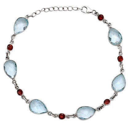 Sky Blue Topaz Checker Briolette & Garnet Bracelet B-1006 SDB5328