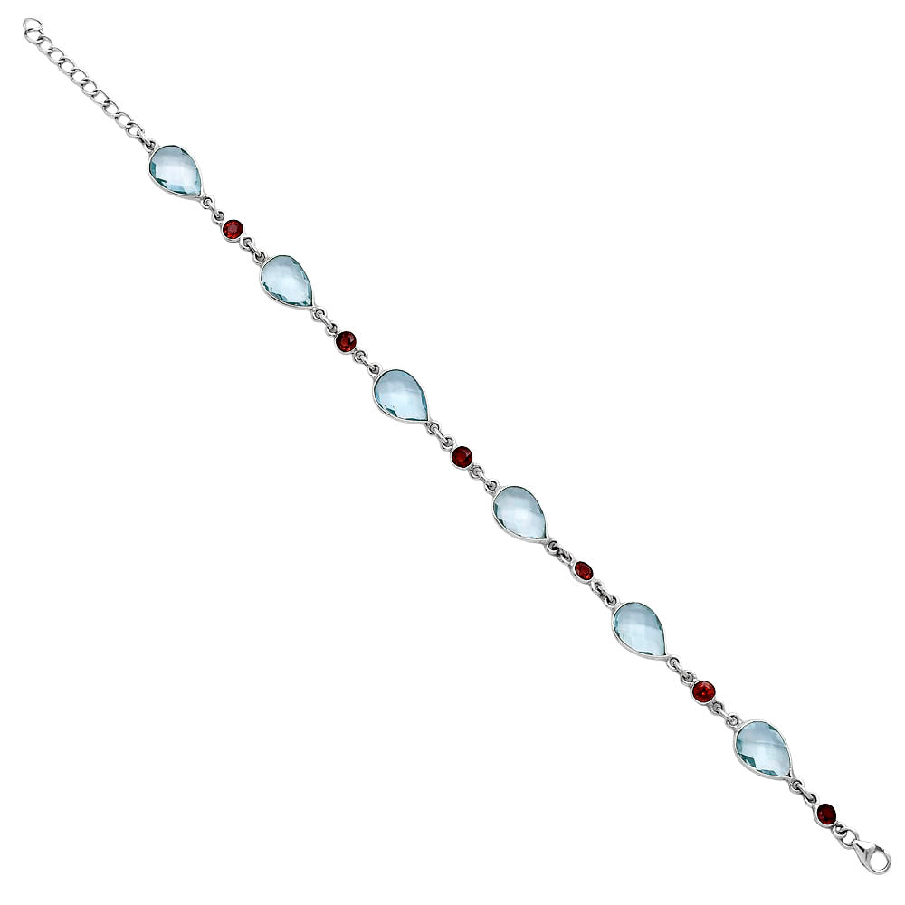 Sky Blue Topaz Checker Briolette & Garnet Bracelet B-1006 SDB5328
