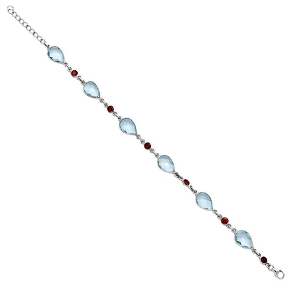 Sky Blue Topaz Checker Briolette & Garnet Bracelet B-1006 SDB5328